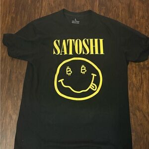 Black T-Shirt with Yellow Satoshi Graphic